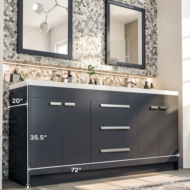 Eviva Lugano 72" Gray Oak Modern Double Sink Bathroom Vanity w/ White Integrated Top