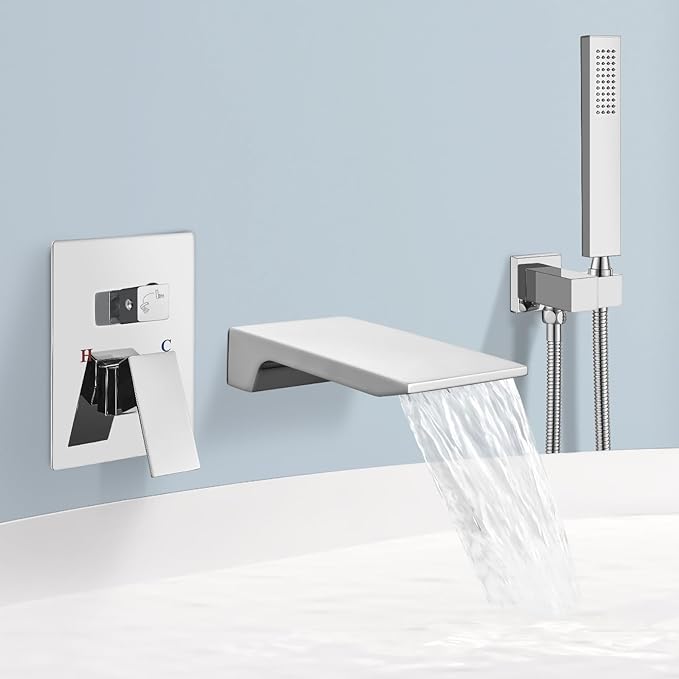 Wall Mount Bathtub Faucet With Handheld Shower Sprayer