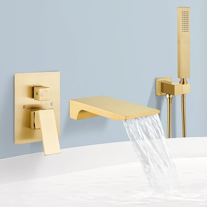 Wall Mount Bathtub Faucet With Handheld Shower Sprayer