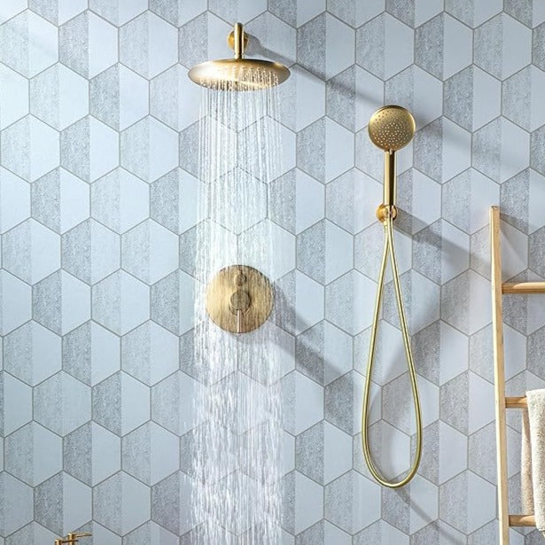 9.5'' Round Brushed Gold Rainfall Shower System