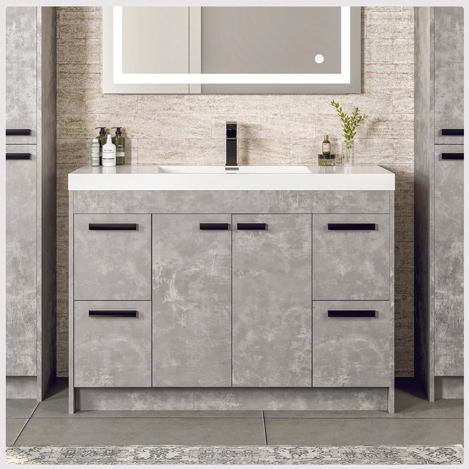 Eviva Lugano 42" Cement Gray Modern Bathroom Vanity w/ White Integrated Top