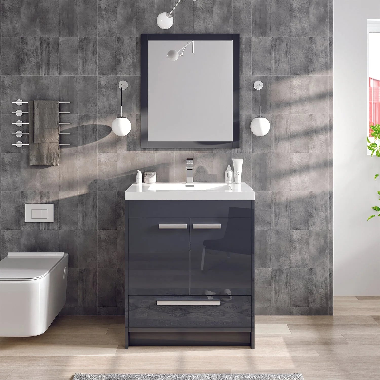 Eviva Lugano 24" Gray/ Rosewood/ White Modern Bathroom Vanity w/ White Integrated Top