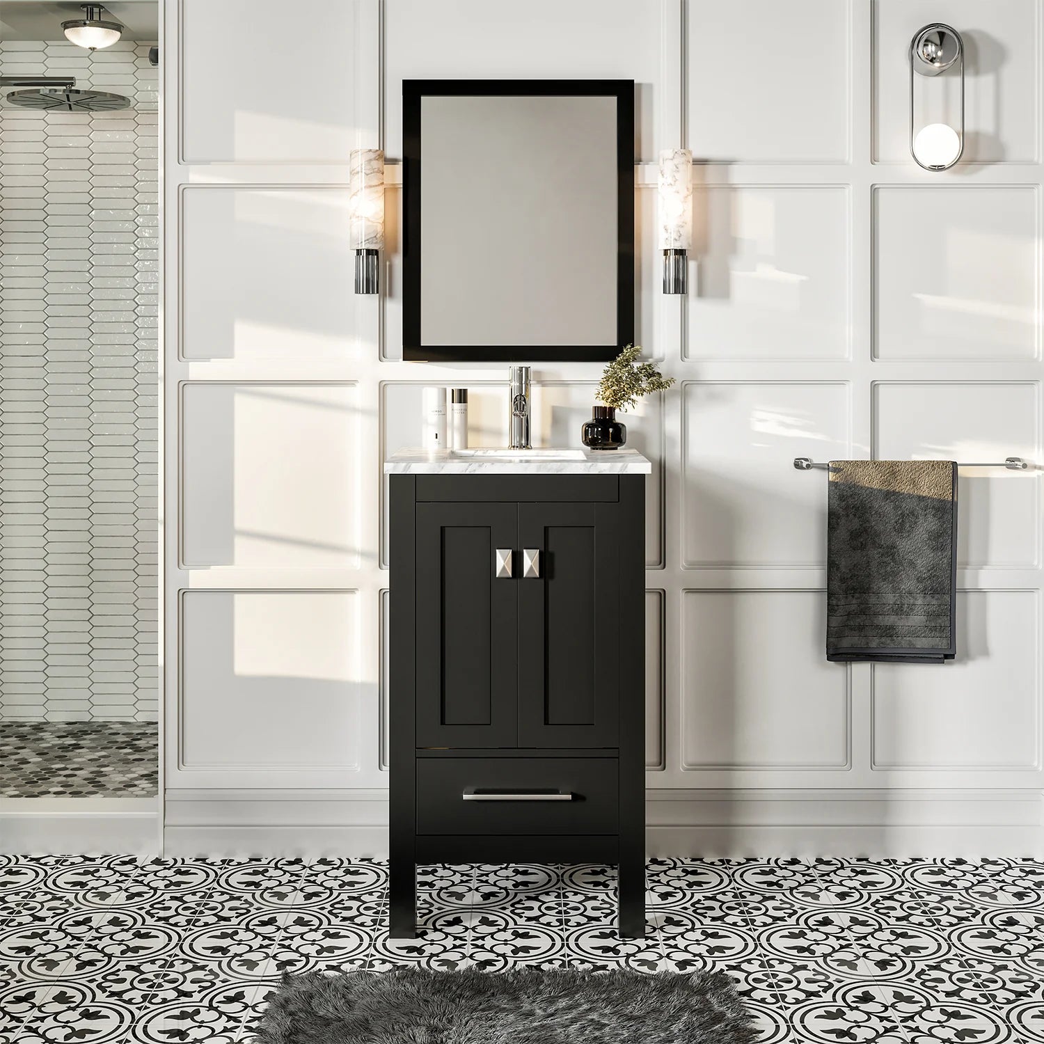 Eviva London Espresso/ Gray/ White Transitional Bathroom Vanity w/ White Carrara Top