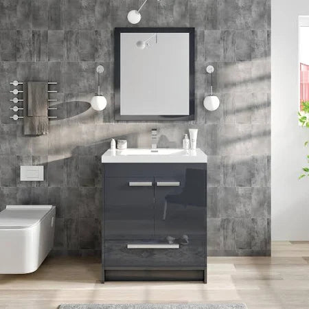 Eviva Lugano Gray/ Rosewood/ White  Modern Bathroom Vanity w/ White Integrated Top