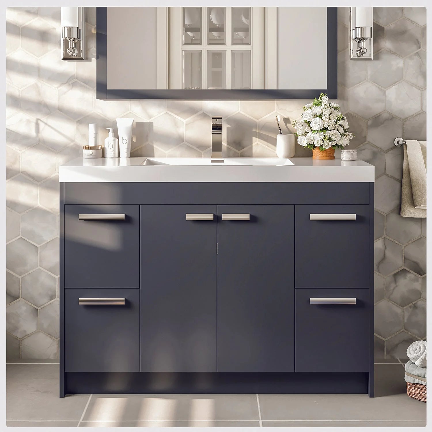 Eviva Lugano 48" Gray Oak Modern Bathroom Vanity w/ White Integrated Top