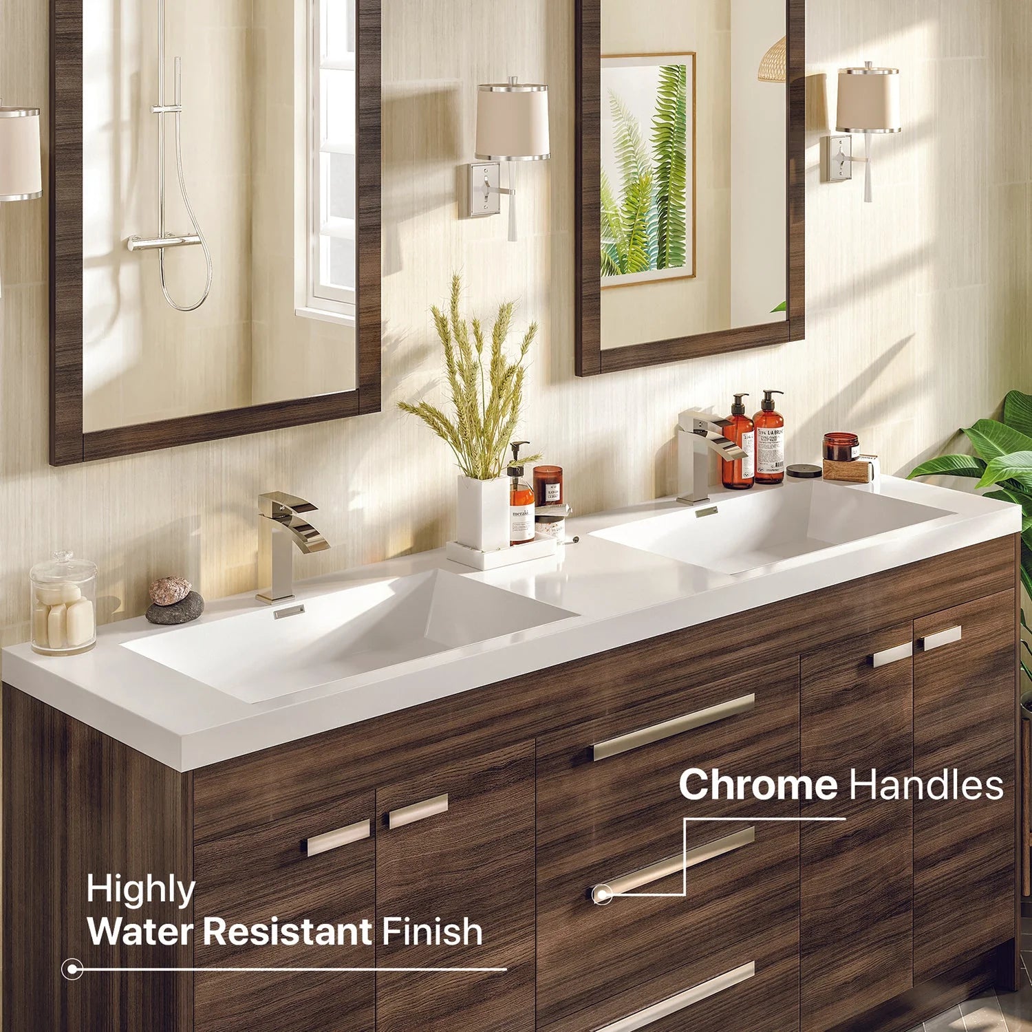 Eviva Lugano 72" Gray Oak Modern Double Sink Bathroom Vanity w/ White Integrated Top