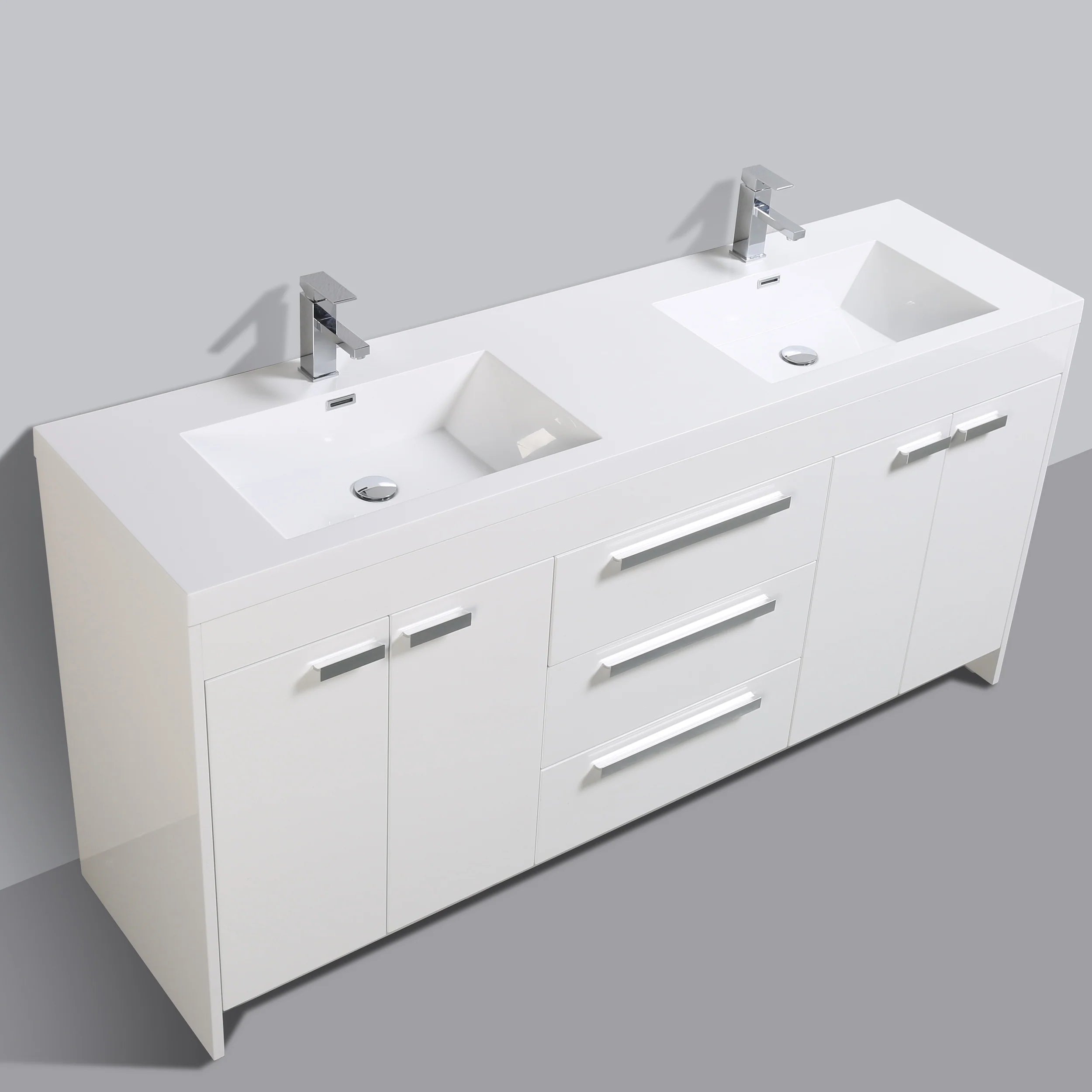 Eviva Lugano 72" Grey Oak Modern Bathroom Vanity with White Integrated Acrylic Double Sink