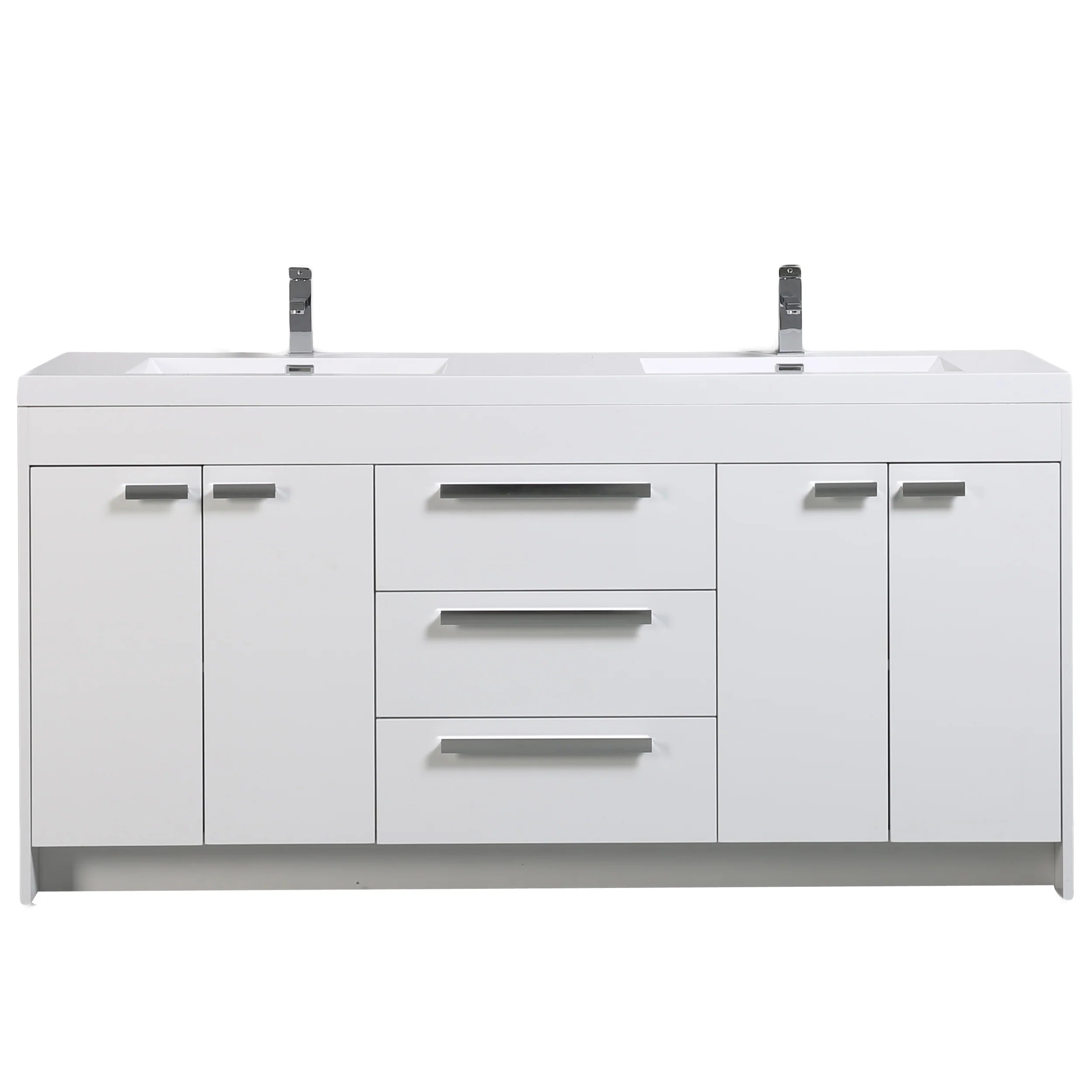 Eviva Lugano 72" Grey Oak Modern Bathroom Vanity with White Integrated Acrylic Double Sink