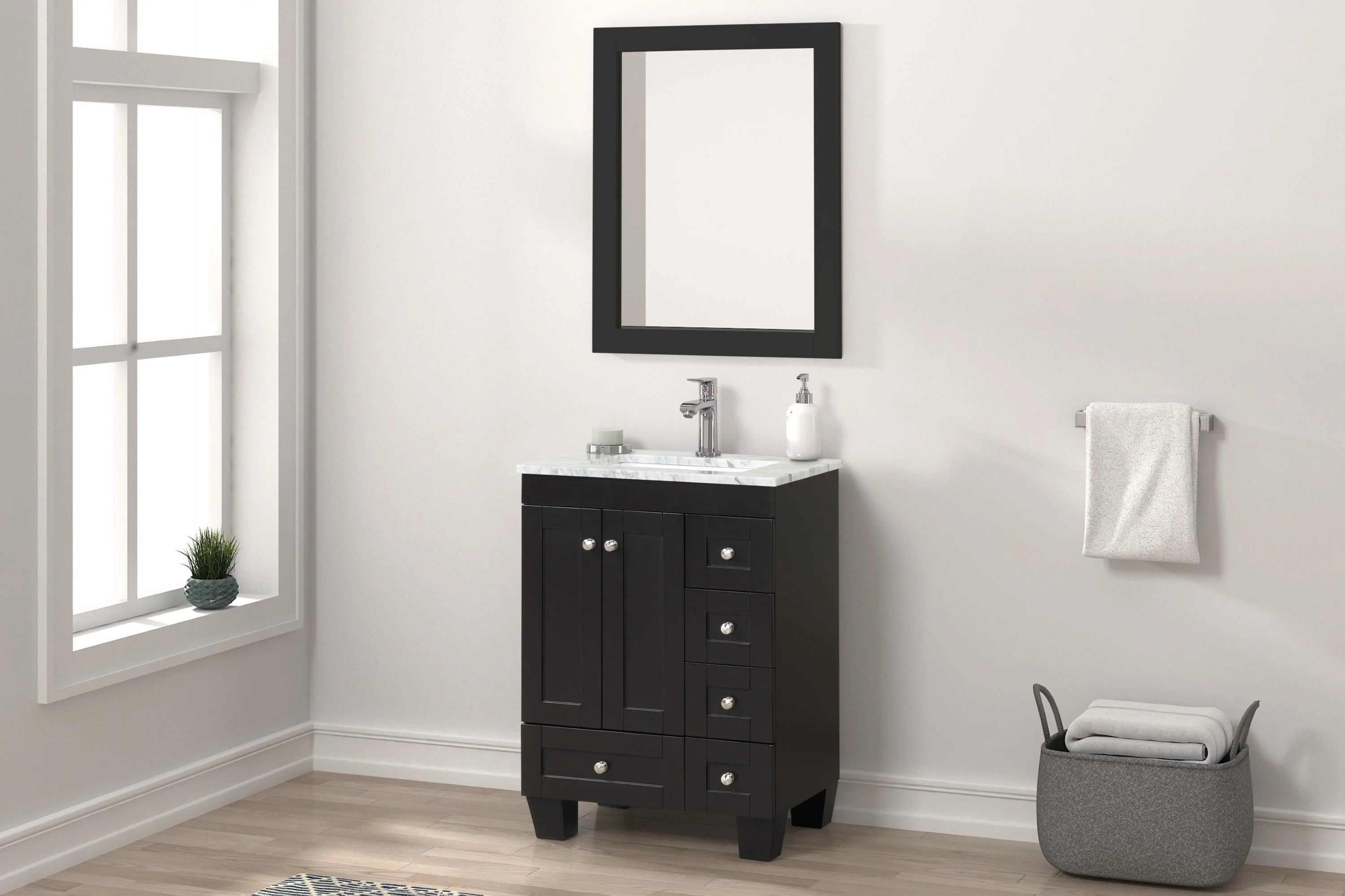 Eviva Happy  24" x 18" Transitional Espresso Bathroom Vanity with white Carrara counter-top