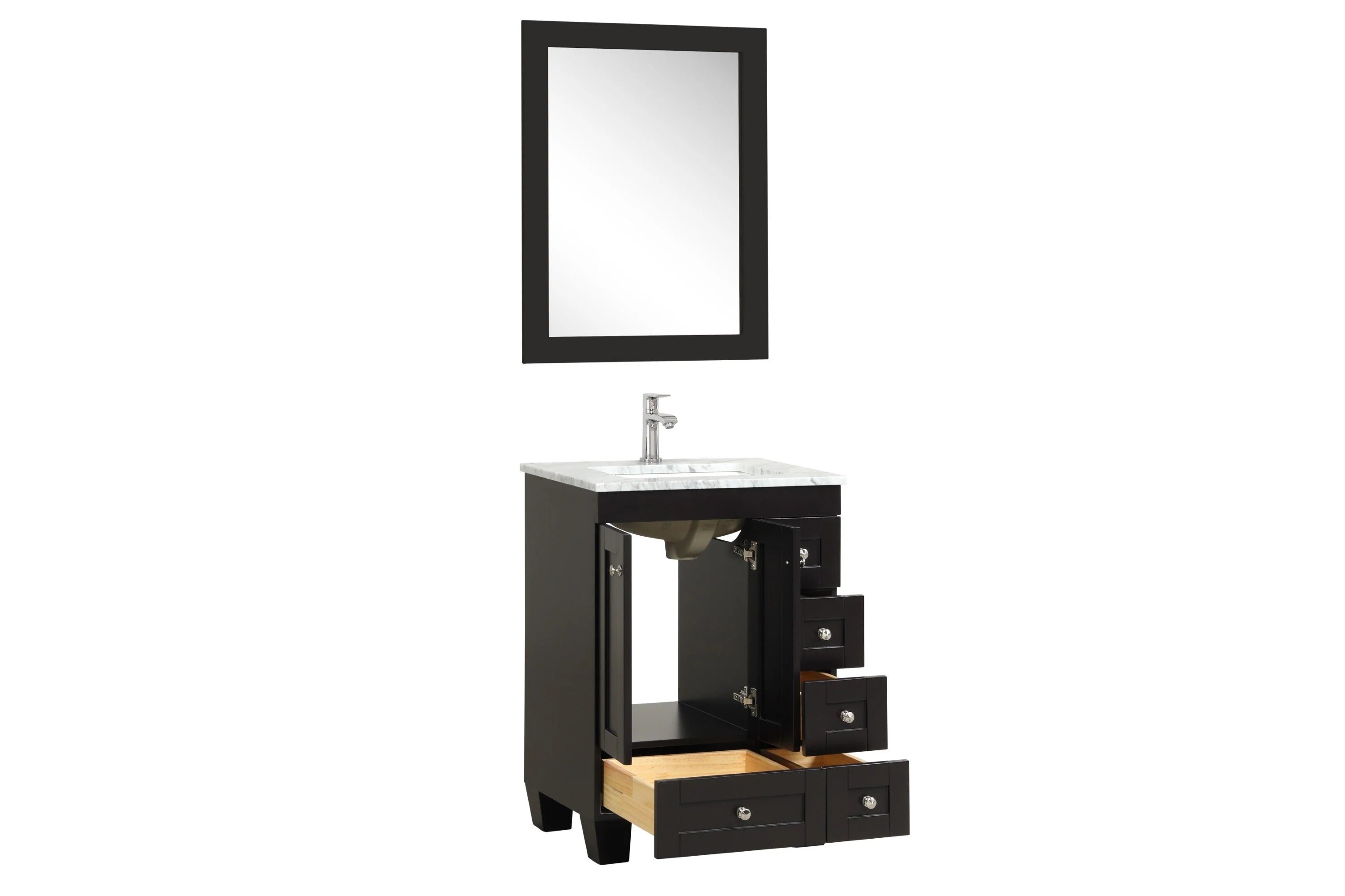 Eviva Happy  24" x 18" Transitional Espresso Bathroom Vanity with white Carrara counter-top