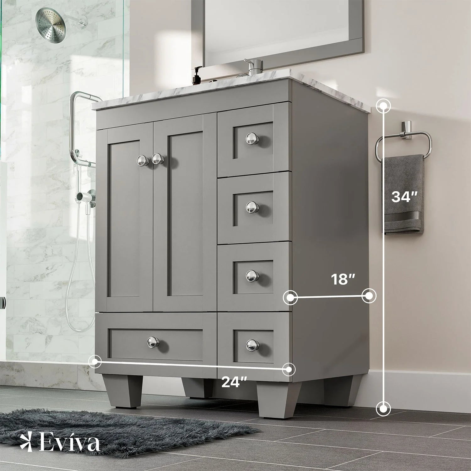 Eviva Happy  24" x 18" Transitional Espresso Bathroom Vanity with white Carrara counter-top