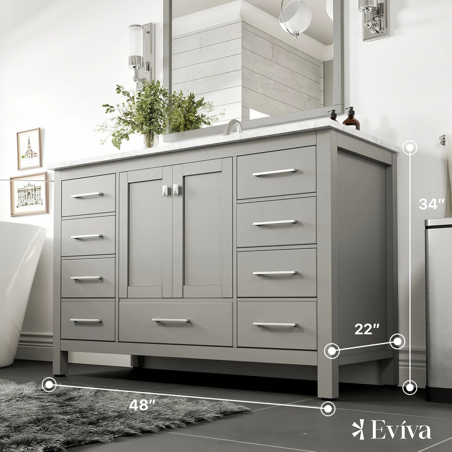 Eviva Aberdeen 48" Espresso/ Gray Transitional Bathroom Vanity w/ White Carrara Top