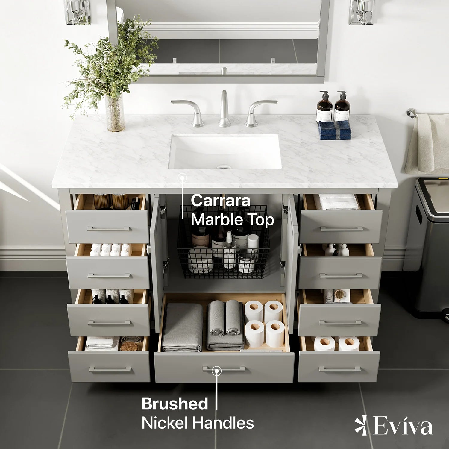 Eviva Aberdeen 48" Espresso/ Gray Transitional Bathroom Vanity w/ White Carrara Top