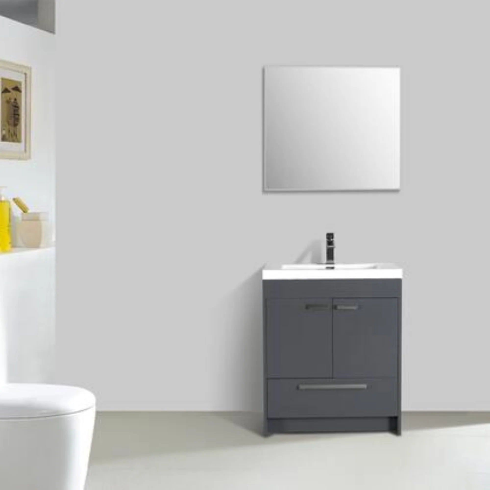 Eviva Lugano Gray/ Rosewood/ White  Modern Bathroom Vanity w/ White Integrated Top