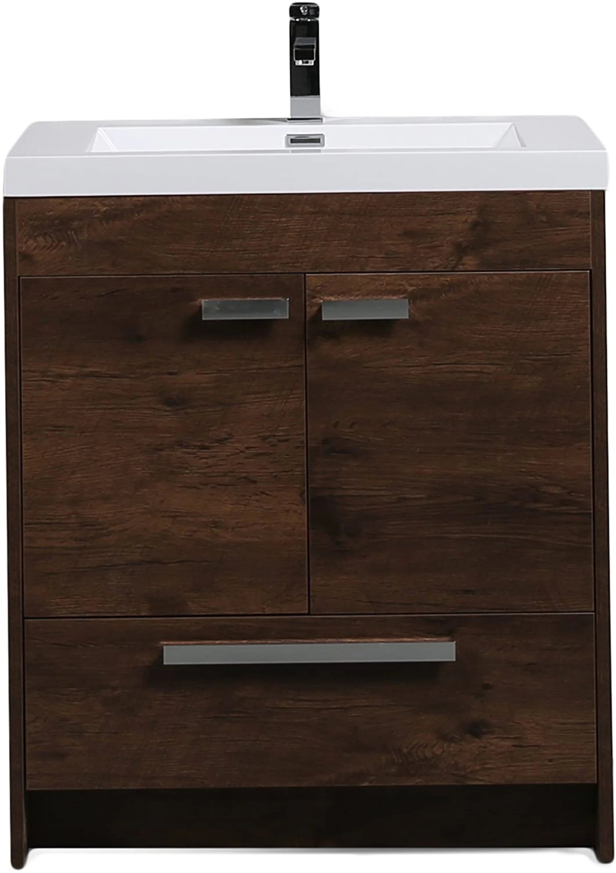 Eviva Lugano Gray/ Rosewood/ White  Modern Bathroom Vanity w/ White Integrated Top