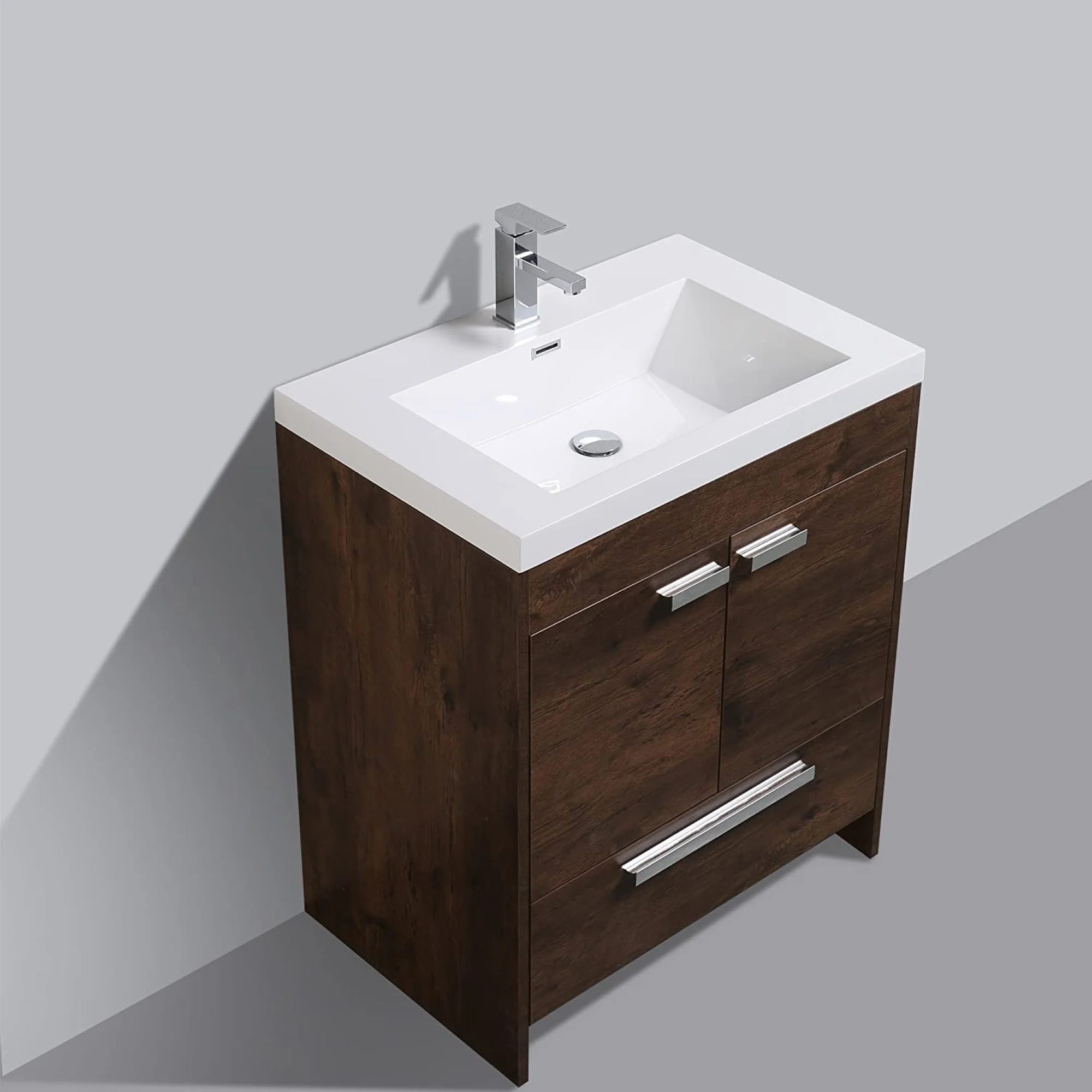 Eviva Lugano Gray/ Rosewood/ White  Modern Bathroom Vanity w/ White Integrated Top