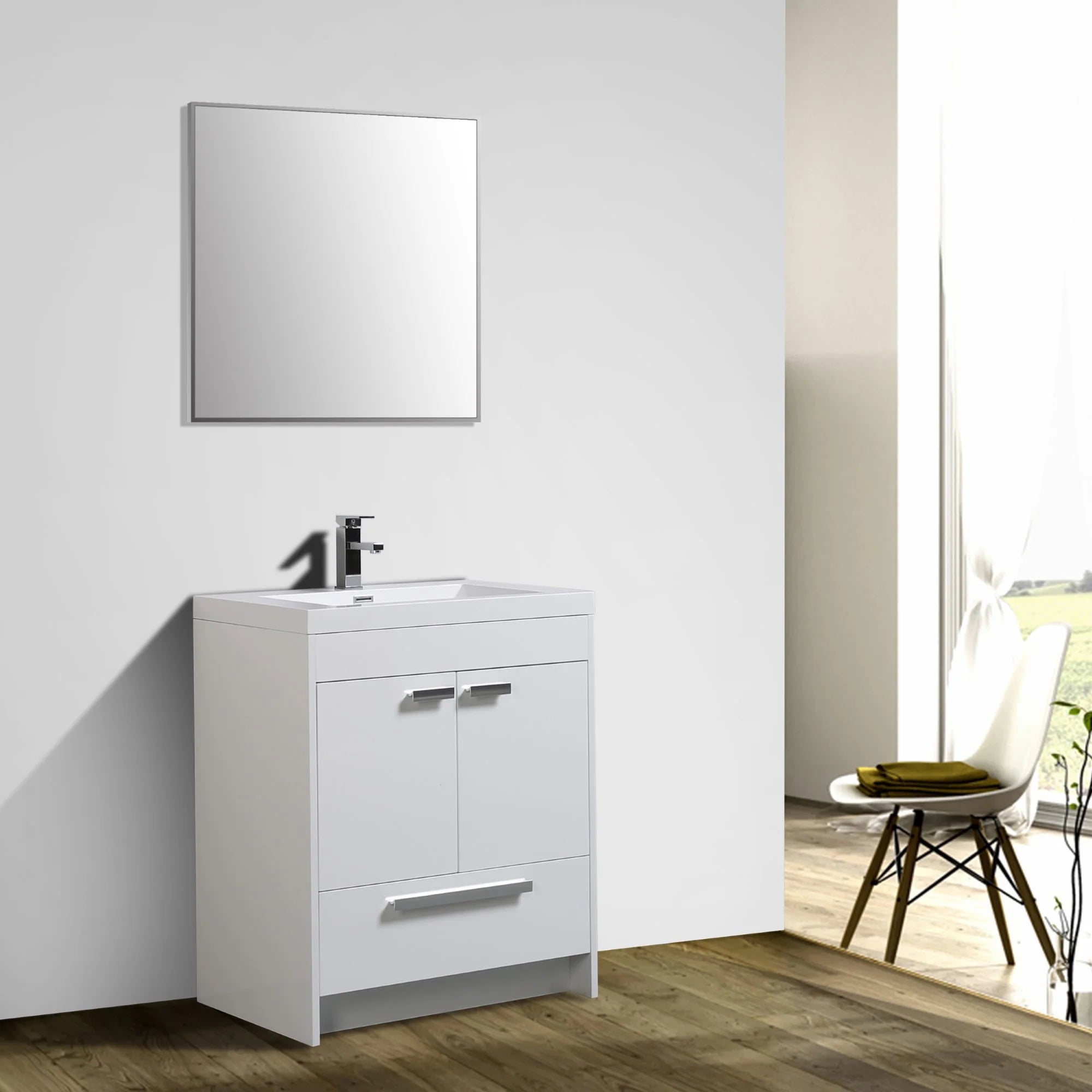 Eviva Lugano Gray/ Rosewood/ White  Modern Bathroom Vanity w/ White Integrated Top