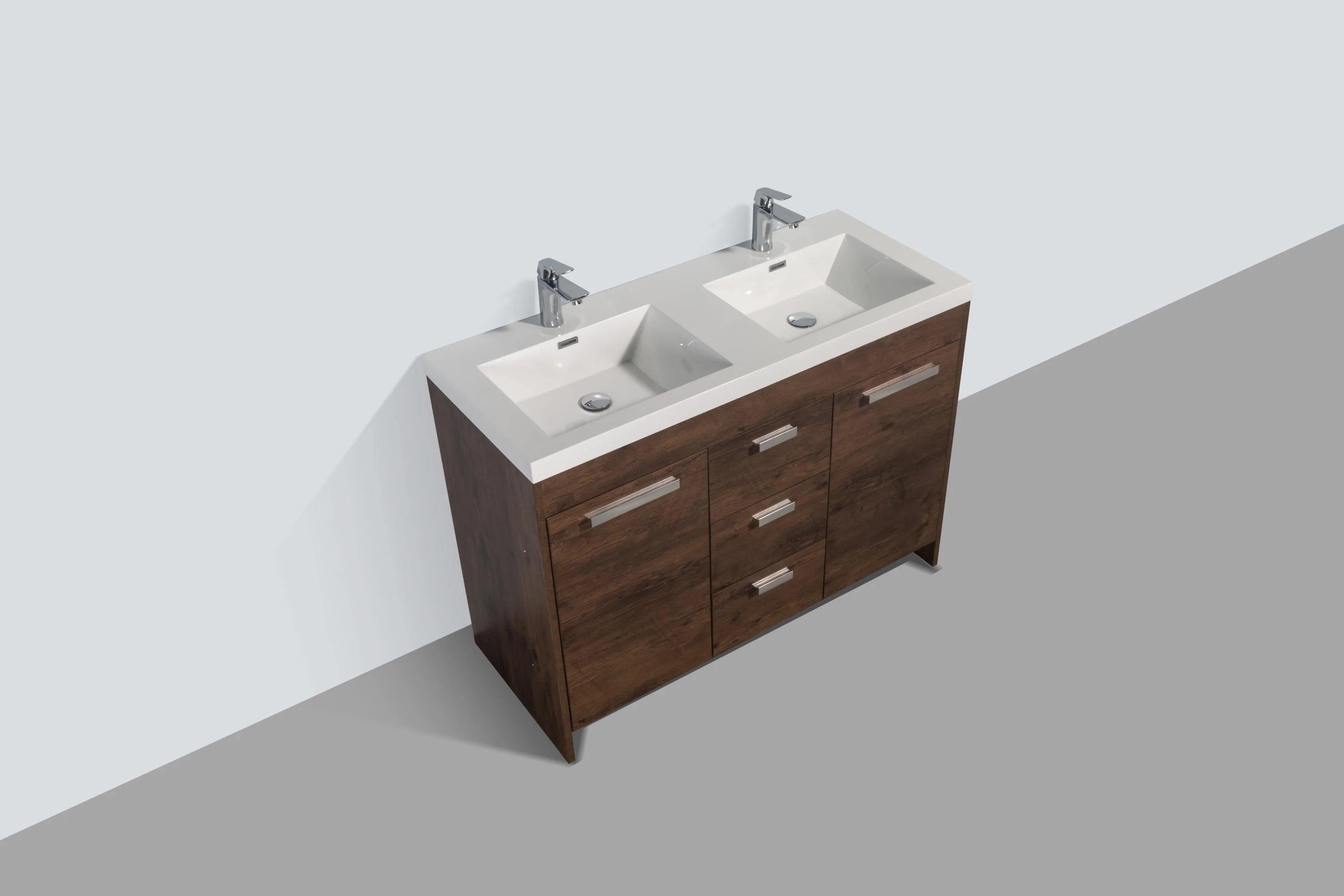 Eviva Lugano 48" Rosewood Modern Double Sink Bathroom Vanity w/ White Integrated Top