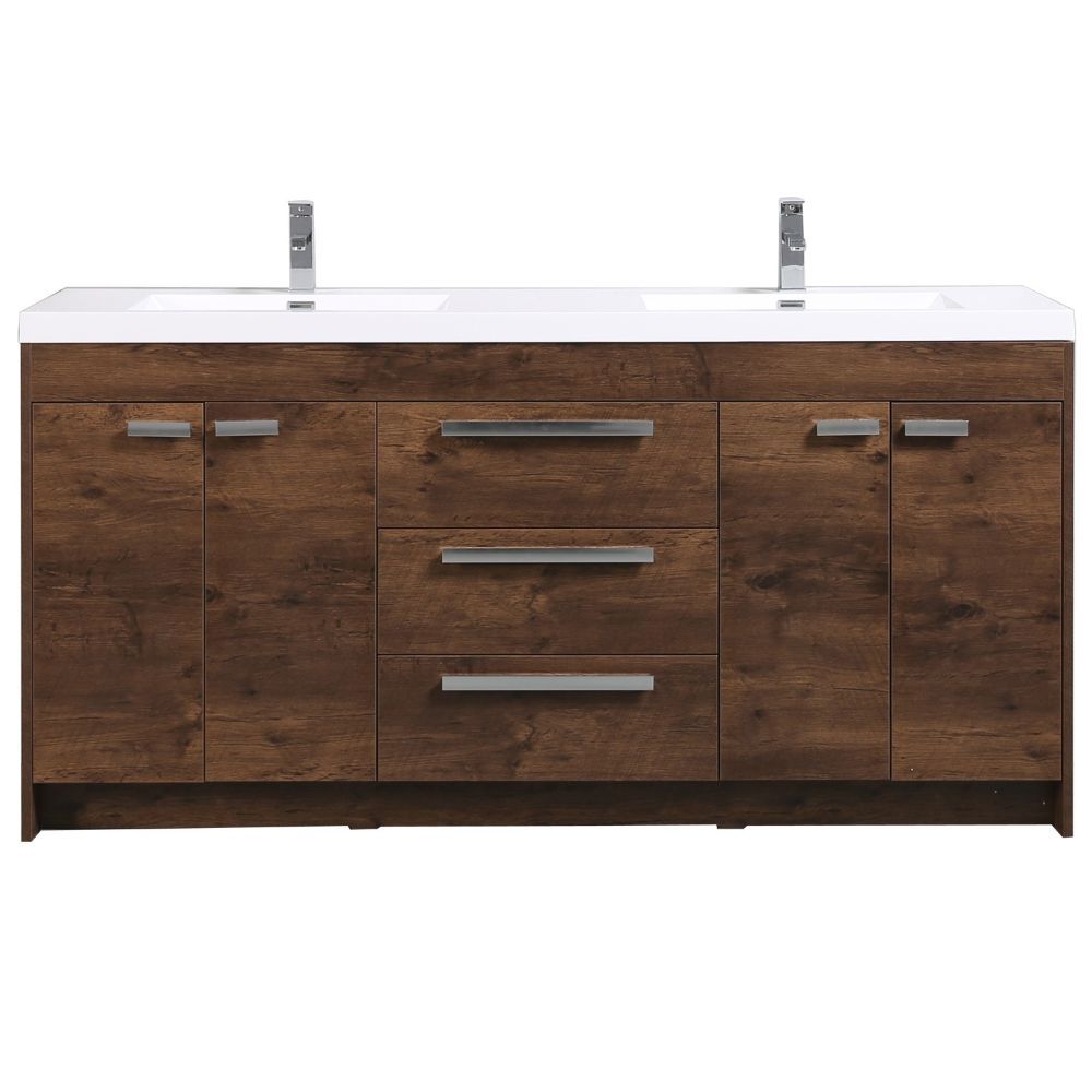 Eviva Lugano 60" Rosewood Modern Bathroom Vanity Wall Mount with White Integrated Acrylic Double Sink